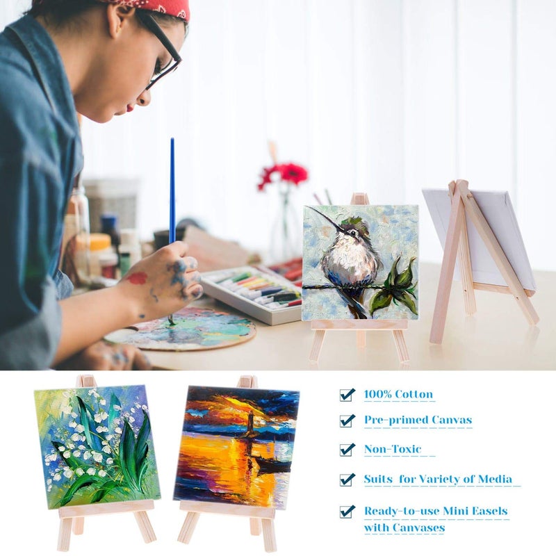 cridoz Mini Canvas and Easel, Cridoz 47 Pieces Small Canvas Painting Set Includes Mini Easel, Acrylic Paint, Paintbrushes and Palette for Artists Art Party Sip and Paint Night - Image 3